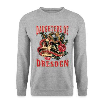 Dresden Frau Geschenk daughters of Dresden Blumen - Unisex Pullover - Weißgrau meliert - Vorne - Alina (178cm) & Michal (187cm)