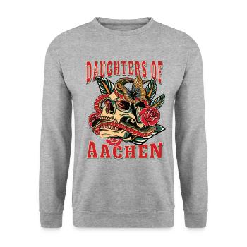 Aachen Frau Geschenk daughters of Aachen Retro - Unisex Pullover - Weißgrau meliert - Vorne - Alina (178cm) & Michal (187cm)