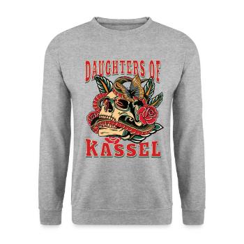 Kassel Frau Geschenk daughters of Kassel - Unisex Pullover - Weißgrau meliert - Vorne - Alina (178cm) & Michal (187cm)