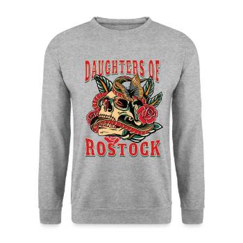 Rostock Frau Geschenk daughters of Rostock - Unisex Pullover - Weißgrau meliert - Vorne - Alina (178cm) & Michal (187cm)