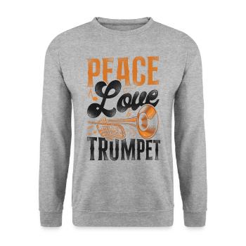 Trumpet Player Girl Vintage Peace - Unisex Pullover - Weißgrau meliert - Vorne - Alina (178cm) & Michal (187cm)