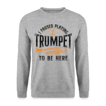 Trumpet Player Vintage I Paused - Unisex Pullover - Weißgrau meliert - Vorne - Alina (178cm) & Michal (187cm)