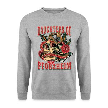 Pforzheim Power-Frau filles de Pforzheim Retro - Sweat-shirt Unisexe - gris chiné - Devant - Alina (178cm) & Michal (187cm)