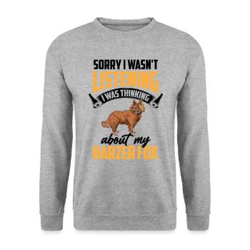 Harzer Fuchs war abgelenkt Hütefuchs - Unisex Pullover - Weißgrau meliert - Vorne - Alina (178cm) & Michal (187cm)