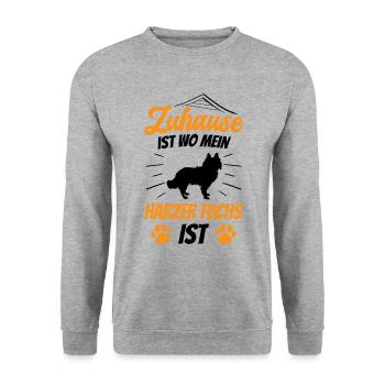 Harzer Fuchs ist mein Zuhause Hütefuchs - Unisex Pullover - Weißgrau meliert - Vorne - Alina (178cm) & Michal (187cm)