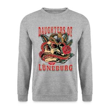 Lüneburg Frau Geschenk daughters of Lüneburg - Unisex Pullover - Weißgrau meliert - Vorne - Alina (178cm) & Michal (187cm)