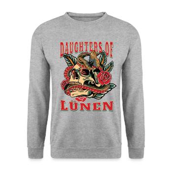 Lünen Frau Geschenk daughters of Lünen Frauen - Unisex Pullover - Weißgrau meliert - Vorne - Alina (178cm) & Michal (187cm)