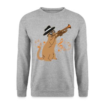 Trompettiste Cat Jazz Vintage - Sweat-shirt Unisexe - gris chiné - Devant - Alina (178cm) & Michal (187cm)