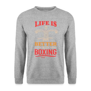 Life Is Better With Boxing - Unisex Pullover - Weißgrau meliert - Vorne - Alina (178cm) & Michal (187cm)