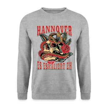 Hannover Frau Geschenk es eskaliert eh Frauen - Unisex Pullover - Weißgrau meliert - Vorne - Alina (178cm) & Michal (187cm)