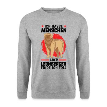 Leonberger finde ich toll deutscher Wachhund - Unisex Pullover - Weißgrau meliert - Vorne - Alina (178cm) & Michal (187cm)