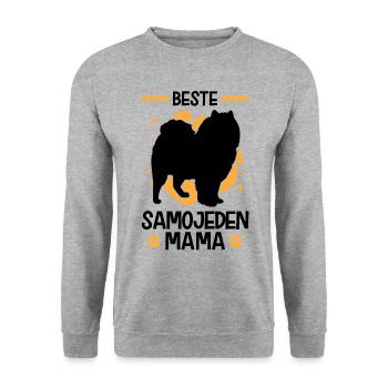 Beste Samojede Mama Schlittenhund - Unisex Pullover - Weißgrau meliert - Vorne - Alina (178cm) & Michal (187cm)