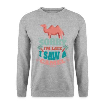 Sorry I'm Late I Saw A Camel - Unisex Pullover - Weißgrau meliert - Vorne - Alina (178cm) & Michal (187cm)