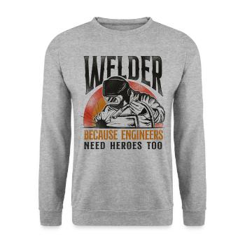 Welder Welding Vintage Retro - Unisex Pullover - Weißgrau meliert - Vorne - Alina (178cm) & Michal (187cm)