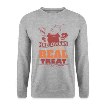 Halloween Hexe Totenkopf - Unisex Pullover - Weißgrau meliert - Vorne - Alina (178cm) & Michal (187cm)