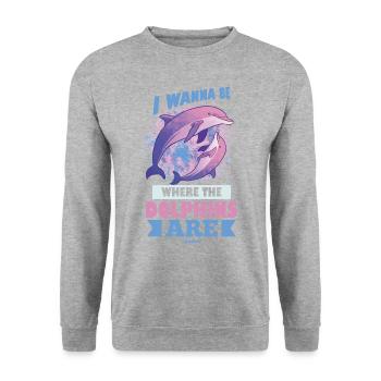 Delfin - Unisex Pullover - Weißgrau meliert - Vorne - Alina (178cm) & Michal (187cm)