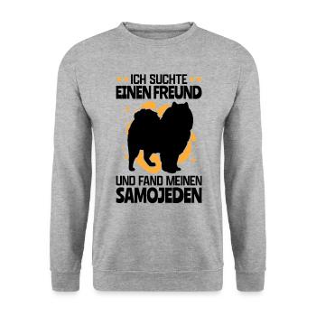 Ich fand meinen Samojede Schlittenhund - Unisex Pullover - Weißgrau meliert - Vorne - Alina (178cm) & Michal (187cm)