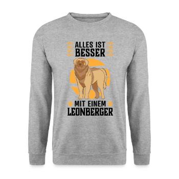 Alles ist besser mit einem Leonberger Hund - Unisex Pullover - Weißgrau meliert - Vorne - Alina (178cm) & Michal (187cm)