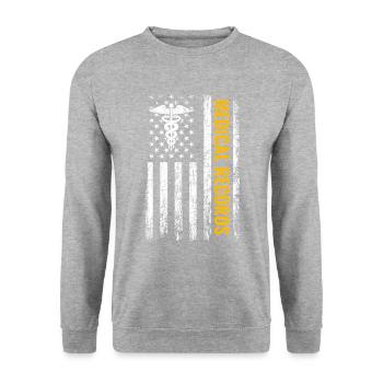 Medical Records American Flag, Medical Records - Unisex Pullover - Weißgrau meliert - Vorne - Alina (178cm) & Michal (187cm)