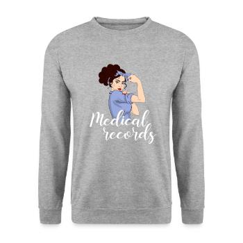 Medical Records girl, Appreciation Medical Records - Unisex Pullover - Weißgrau meliert - Vorne - Alina (178cm) & Michal (187cm)