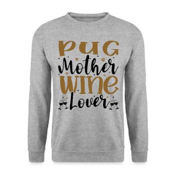 Wine Lover PUG Mother - Unisex Pullover - Weißgrau meliert - Vorne - Alina (178cm) & Michal (187cm)