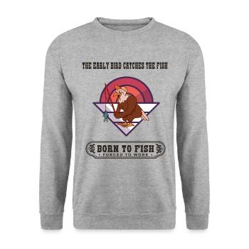 The early bird catches the fish - Unisex Sweatshirt - salt & pepper - Front - Alina (178cm) & Michal (187cm)