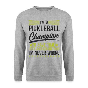 Pickleball Je suis un Pickleball - Sweat-shirt Unisexe - gris chiné - Devant - Alina (178cm) & Michal (187cm)