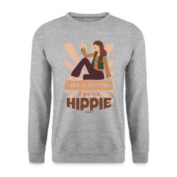 Das Leben als Hippie ist besser - Unisex Pullover - Weißgrau meliert - Vorne - Alina (178cm) & Michal (187cm)