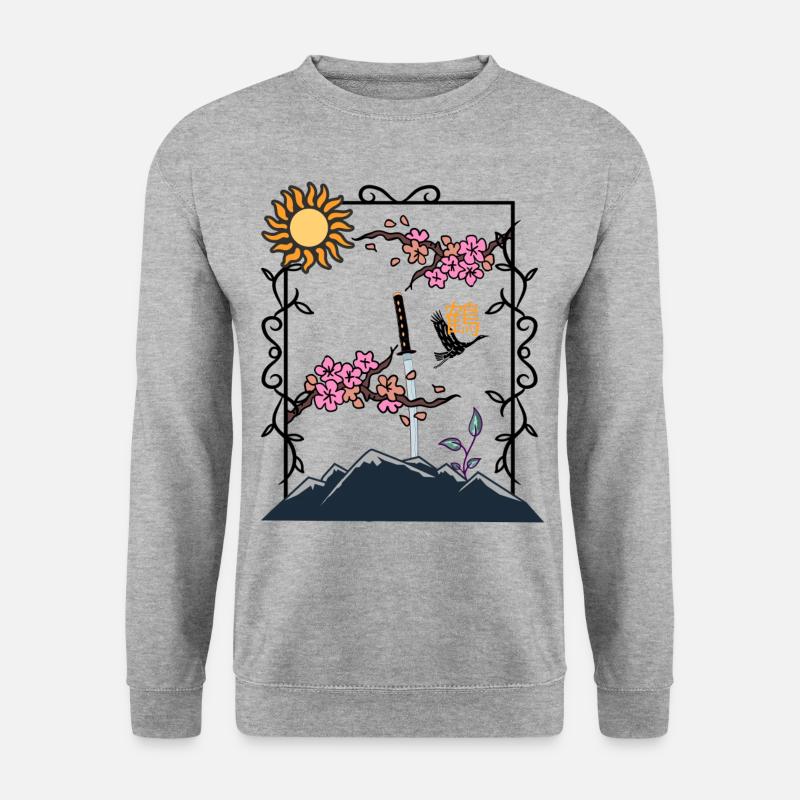 Katana im Fels - Unisex Pullover - Weißgrau meliert