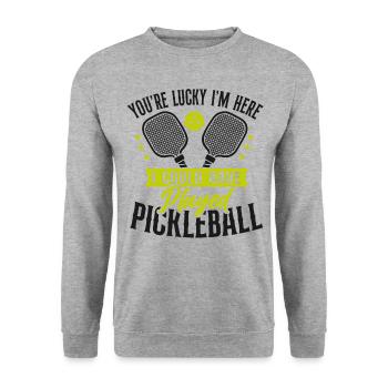 Pickleball Tu as de la chance que je sois là - Sweat-shirt Unisexe - gris chiné - Devant - Alina (178cm) & Michal (187cm)