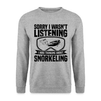 Sorry Wasnt Listening I Was Thinking About Snorkel - Unisex Pullover - Weißgrau meliert - Vorne - Alina (178cm) & Michal (187cm)
