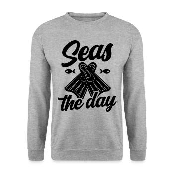 Seas The Day Diver Diving Scuba Diver Apnoe Snorke - Unisex Pullover - Weißgrau meliert - Vorne - Alina (178cm) & Michal (187cm)