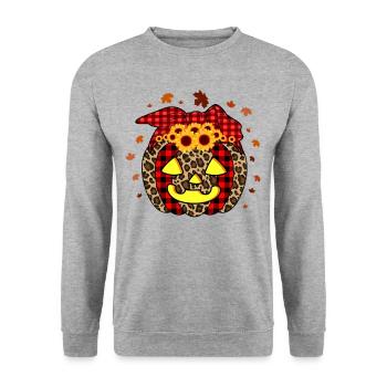 Pumpkin Pumpkin Lantern Leopard Checkered Halloween - Unisex Sweatshirt - salt & pepper - Front - Alina (178cm) & Michal (187cm)
