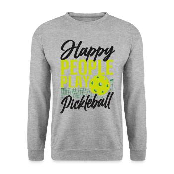 Pickleball Les gens heureux jouent - Sweat-shirt Unisexe - gris chiné - Devant - Alina (178cm) & Michal (187cm)