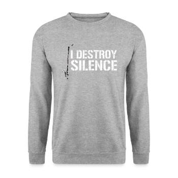 I destroy silence Music marching band Bass Clarine - Unisex Pullover - Weißgrau meliert - Vorne - Alina (178cm) & Michal (187cm)