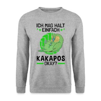 Ich mag einfach Kakapo flugunfähiger Papagei - Unisex Pullover - Weißgrau meliert - Vorne - Alina (178cm) & Michal (187cm)