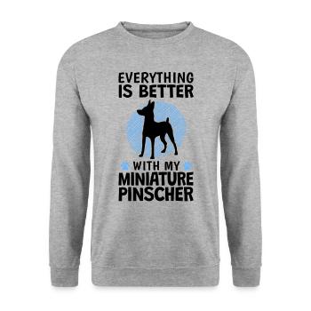 Tout est mieux avec Zwergpinscher Pinscher - Sweat-shirt Unisexe - gris chiné - Devant - Alina (178cm) & Michal (187cm)
