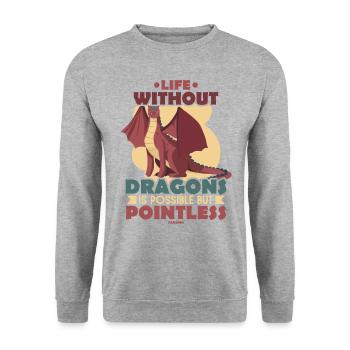 Life Without Dragons Is Possible But Pointless - Unisex Pullover - Weißgrau meliert - Vorne - Alina (178cm) & Michal (187cm)