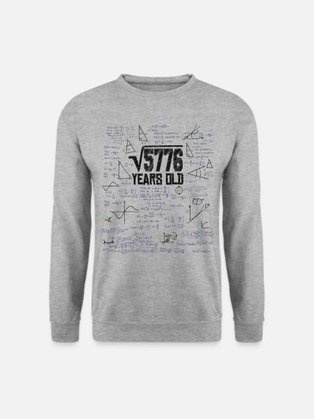 Quadratwurzel von 5776 Mathe Nerd 76. Geburtstag - Unisex Pullover - Weißgrau meliert