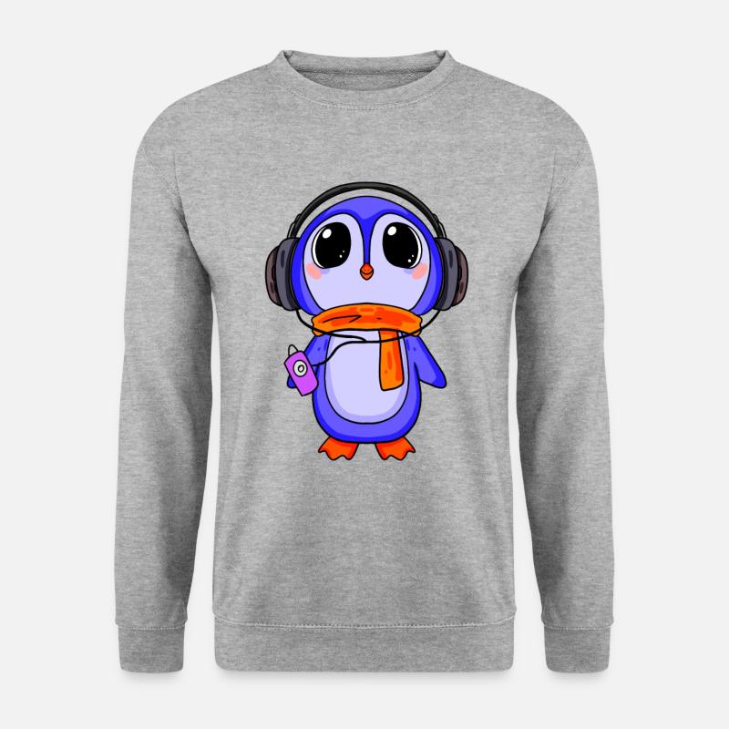 Pinguin hört Musik - Unisex Pullover - Weißgrau meliert