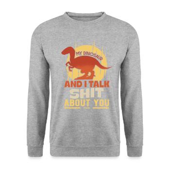My Dinosaur And I Talk Shit About You - Unisex Pullover - Weißgrau meliert - Vorne - Alina (178cm) & Michal (187cm)