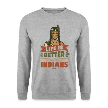 Life Is Better With Indians Native People - Unisex Pullover - Weißgrau meliert - Vorne - Alina (178cm) & Michal (187cm)