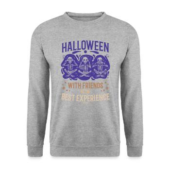 Halloween mit Freunden ist die beste Erfahrung - Unisex Pullover - Weißgrau meliert - Vorne - Alina (178cm) & Michal (187cm)
