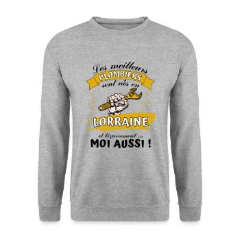 Cadeau Homme Plombier Lorrain Anniversaire Noel - Sweat-shirt Unisexe - gris chiné - Devant - Alina (178cm) & Michal (187cm)