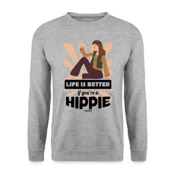 La vie est meilleure si vous êtes un hippie - Sweat-shirt Unisexe - gris chiné - Devant - Alina (178cm) & Michal (187cm)