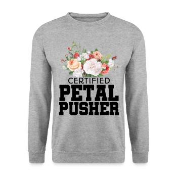 Certified Petal Pusher Gardening Florist Gardener - Unisex Pullover - Weißgrau meliert - Vorne - Alina (178cm) & Michal (187cm)