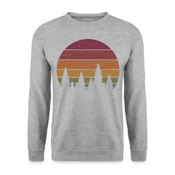 Retro Forest Mountains Randonnée Aventure en plein air - Sweat-shirt Unisexe - gris chiné - Devant - Alina (178cm) & Michal (187cm)