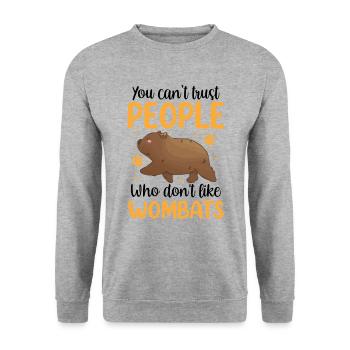 Wombat nicht vertrauen Australien Beuteltier - Unisex Pullover - Weißgrau meliert - Vorne - Alina (178cm) & Michal (187cm)