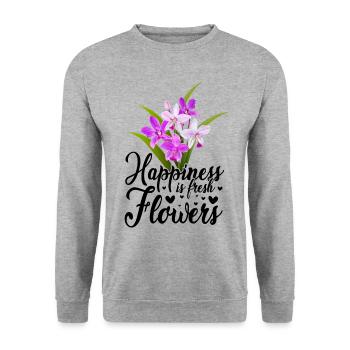 Happiness Is Fresh Flowers Gardener Botancial Plan - Unisex Pullover - Weißgrau meliert - Vorne - Alina (178cm) & Michal (187cm)