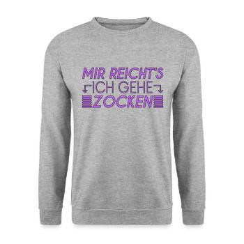 Zocken Spruch - Unisex Pullover - Weißgrau meliert - Vorne - Alina (178cm) & Michal (187cm)